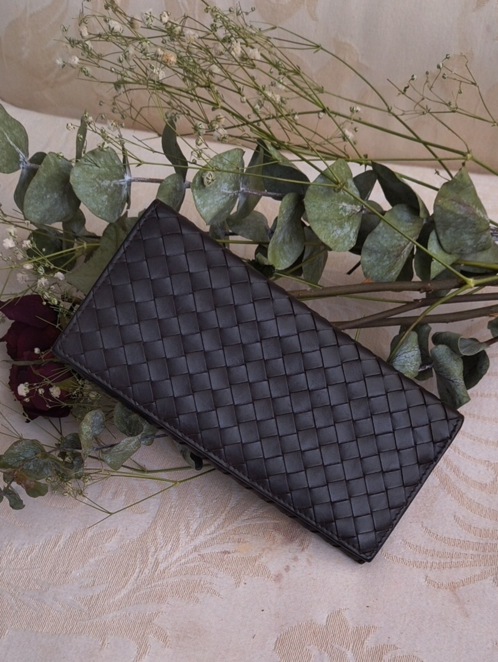 Bottega Veneta Dark Brown Intrecciato Leather Long Wallet